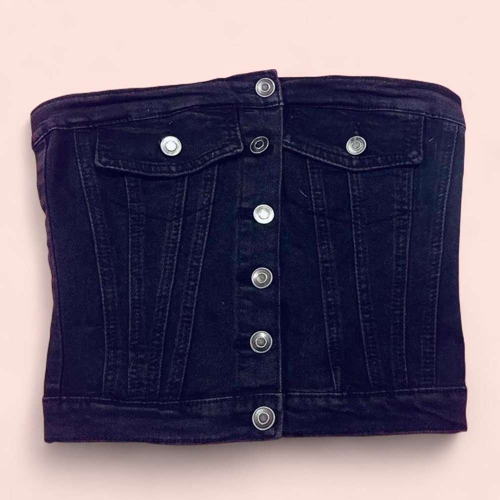 Project Rebel Black Denim Corset Tube Top Strapless Bustier Y2K Western S NEW
